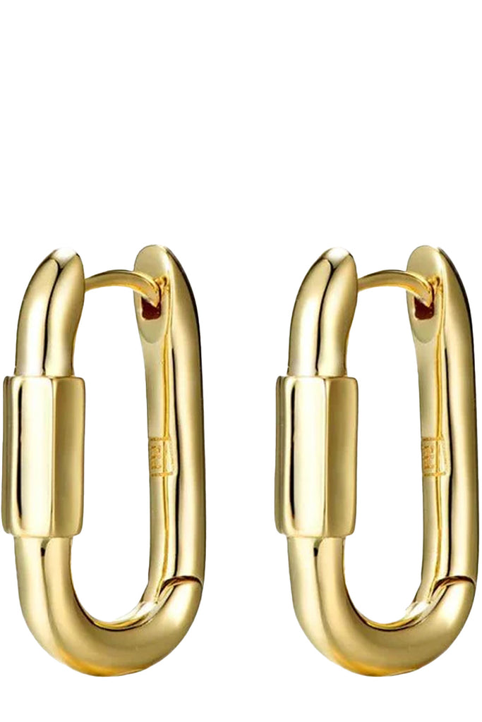 The disengage XL hoop earrings in gold colour from the brand F+H JEWELLERY