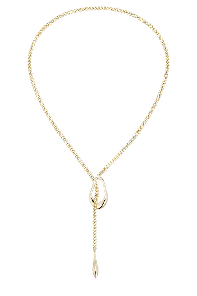 The Lariat Drop necklace in gold colour from the brand F+H JEWELLERY