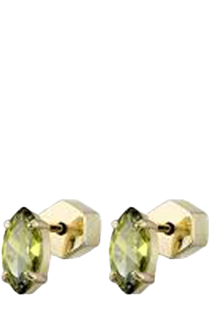 The Marquise stud earrings in gold and peridot colour from the brand F+H