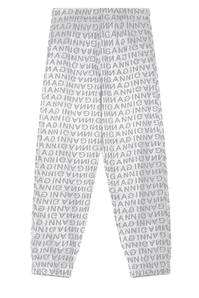 The all-over logo-print jogging bottoms in paloma melange color from the brand GANNI