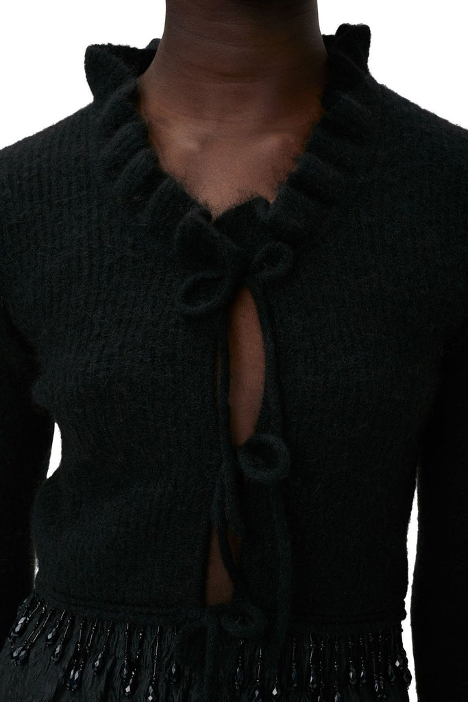 GANNI | Bead-Embellished Knitted Alpaca Wool Cardigan