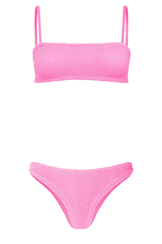 The Gigi spaghetti-strap bikini in bubblegum color from the brand HUNZA G