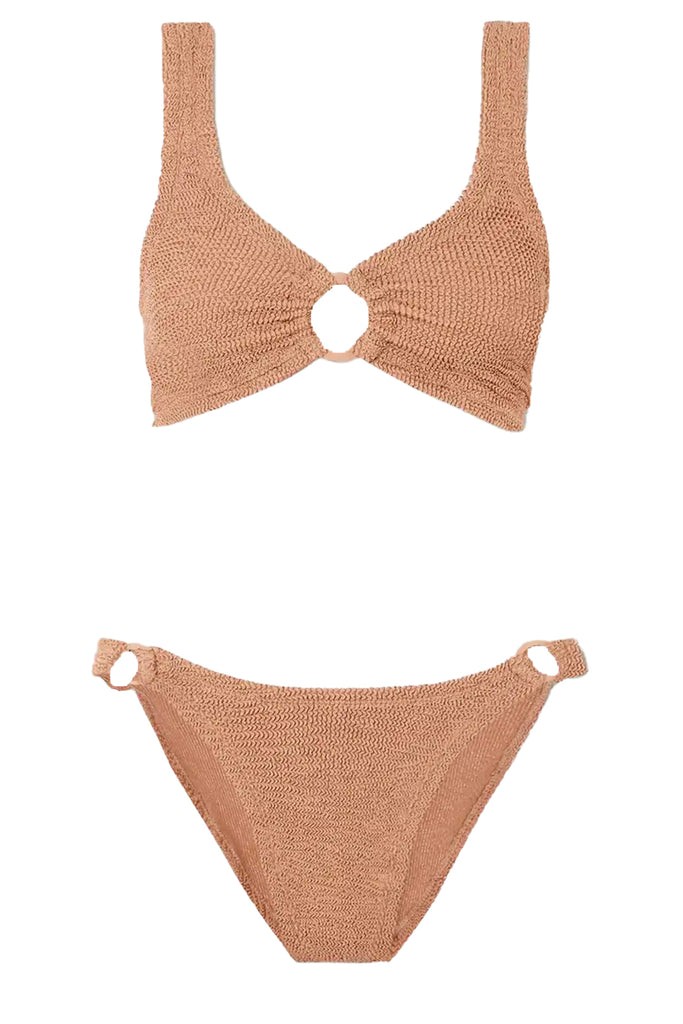 The Hallie Ring-Detail Plunge-Neck Bikini in Metallic Cocoa colour from the brand HUNZA G