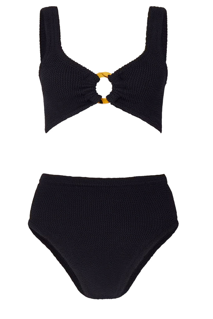 The Nadine Ring-Detail High-Rise Bikini in black colour from the brand HUNZA G