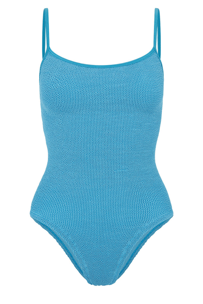 The Pamela spaghetti-strap swimsuit in sky blue color from the brand HUNZA G