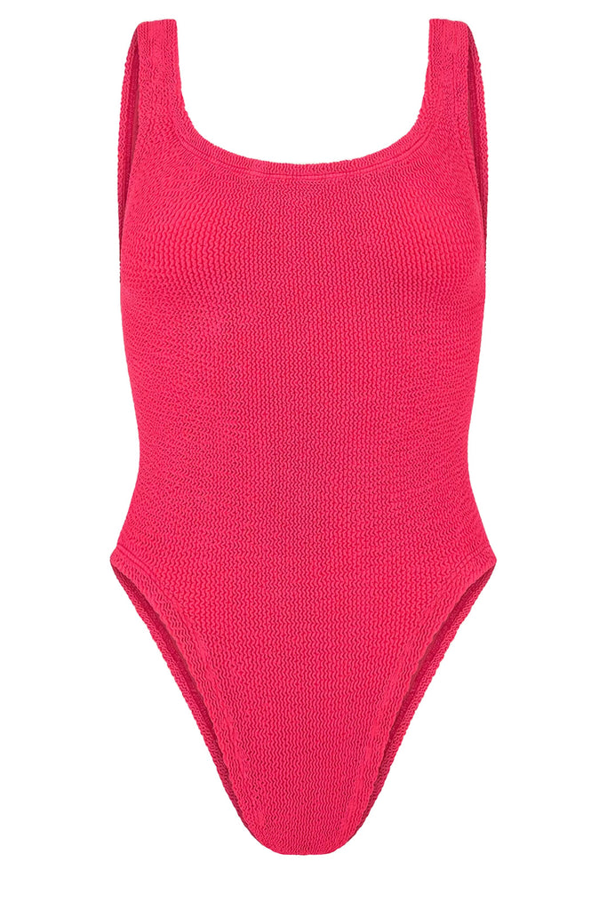 The square-neck swimsuit in hot pink color from the brand HUNZA G