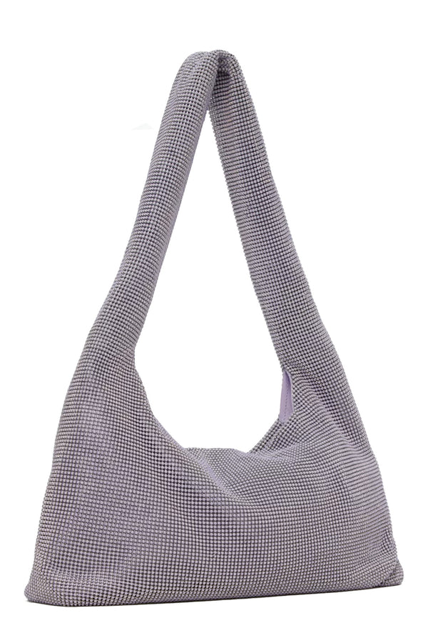 The crystal-mesh underarm bag in lilac colour from the brand KARA