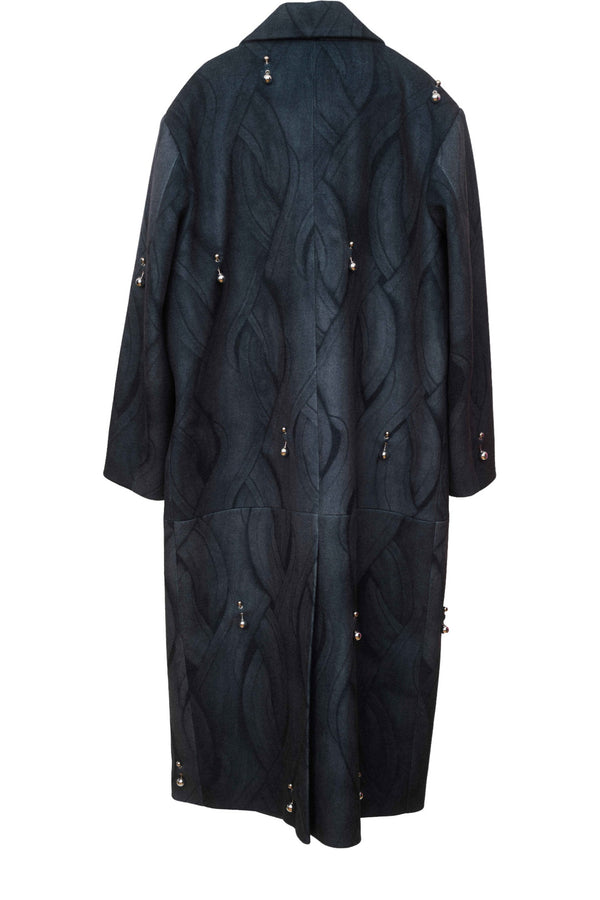 Sofia Pierced Oversized Patterned Wool Coat