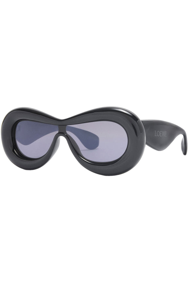 The inflated oval mask-frame sunglasses in black color with grey lenses from the brand LOEWE