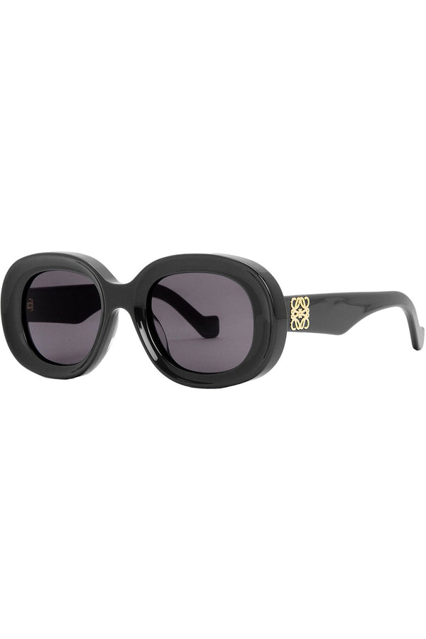 The oval anagram-embellished sunglasses in black color with grey lenses from the brand LOEWE
