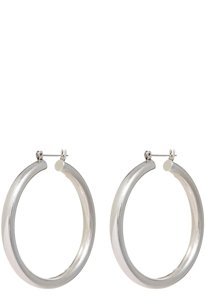 The Amalfi tube hoop earrings in silver colour from the brand LUV AJ