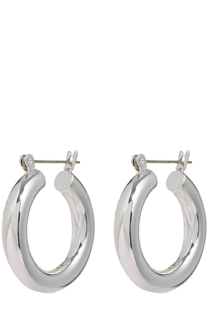 The Baby Amalfi tube hoop earrings in silver colour from the brand LUV AJ