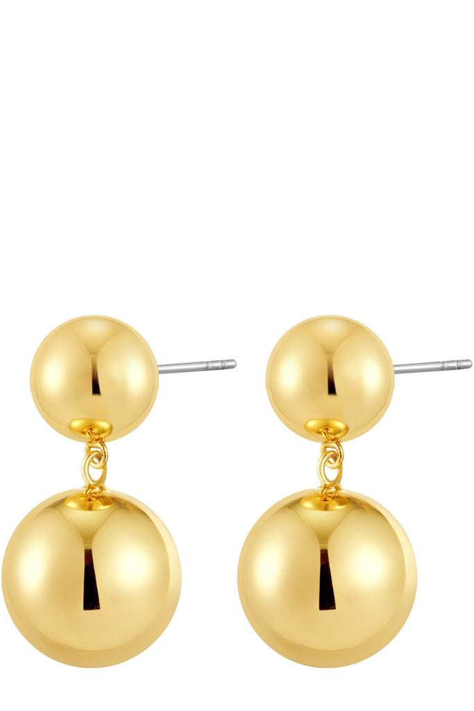 The double ball stud earrings in gold colour from the brand LUV AJ