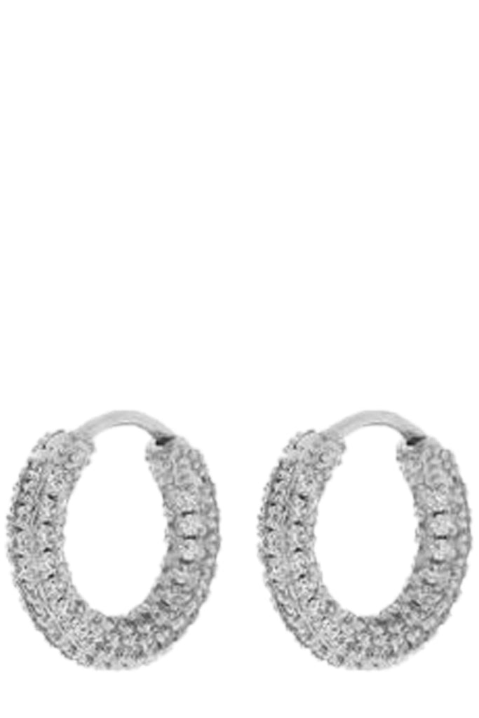 The pave Amalfi huggie earrings in silver colour from the brand Luv Aj