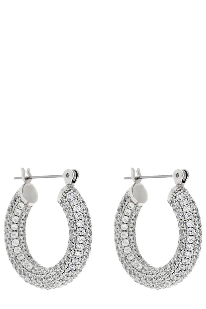 The pave baby Amalfi hoop earrings in silver colour from the brand LUV AJ