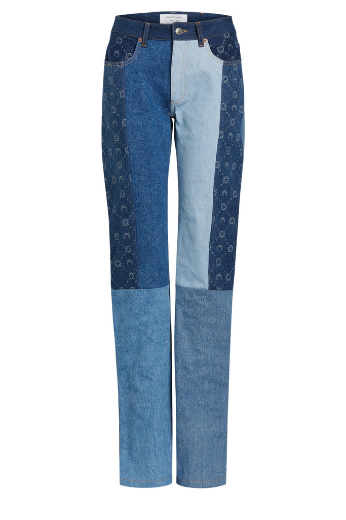 The contrast-panel straight-leg denim jeans in blue color from the brand MARINE SERRE