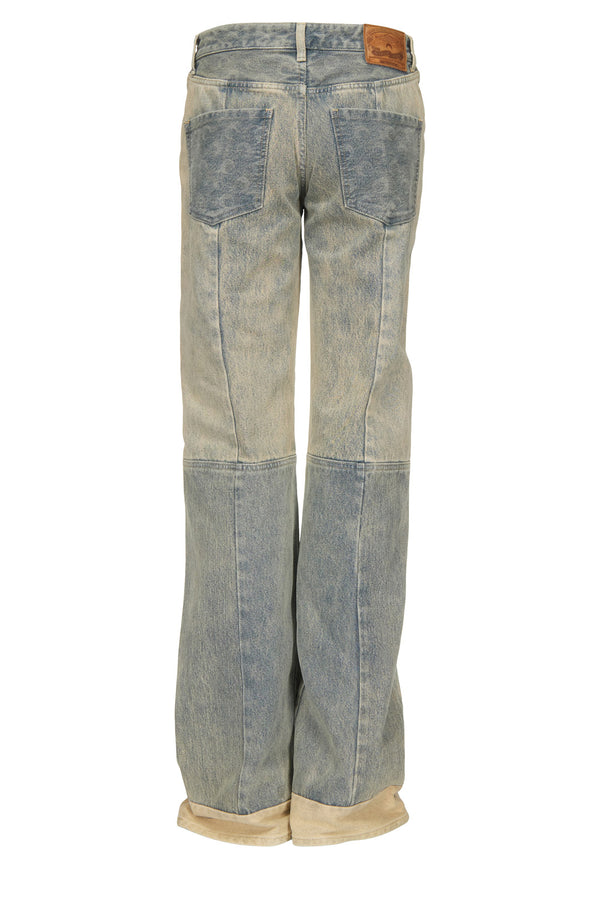 The contrast-panel wide-leg denim jeans in washed sand blue color from the brand MARINE SERRE