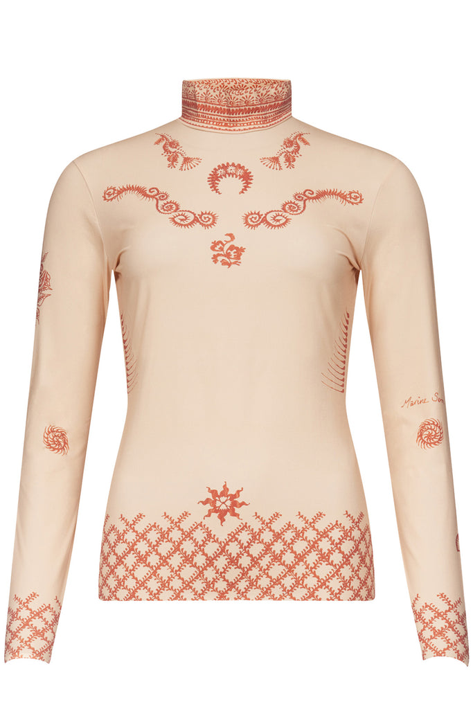 The henna-print long-sleeve top in beige color from the brand MARINE SERRE