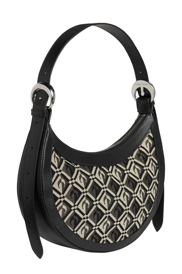 The logo-pattern canvas-panel leather handbag in black color from the brand MARINE SERRE