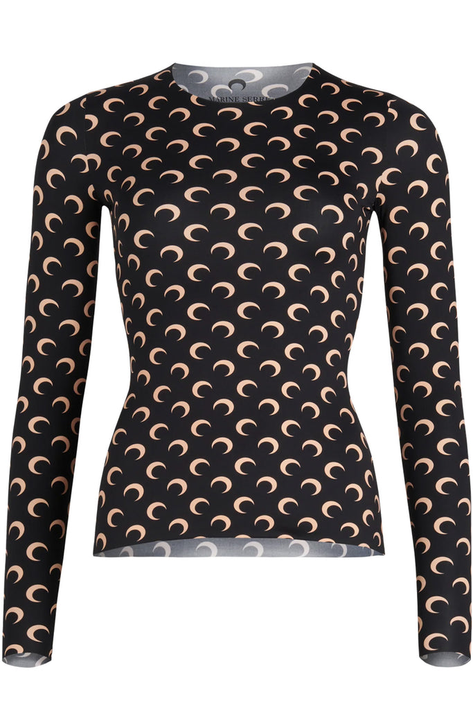 The logo-pattern long-sleeve jersey top in black color from the brand MARINE SERRE