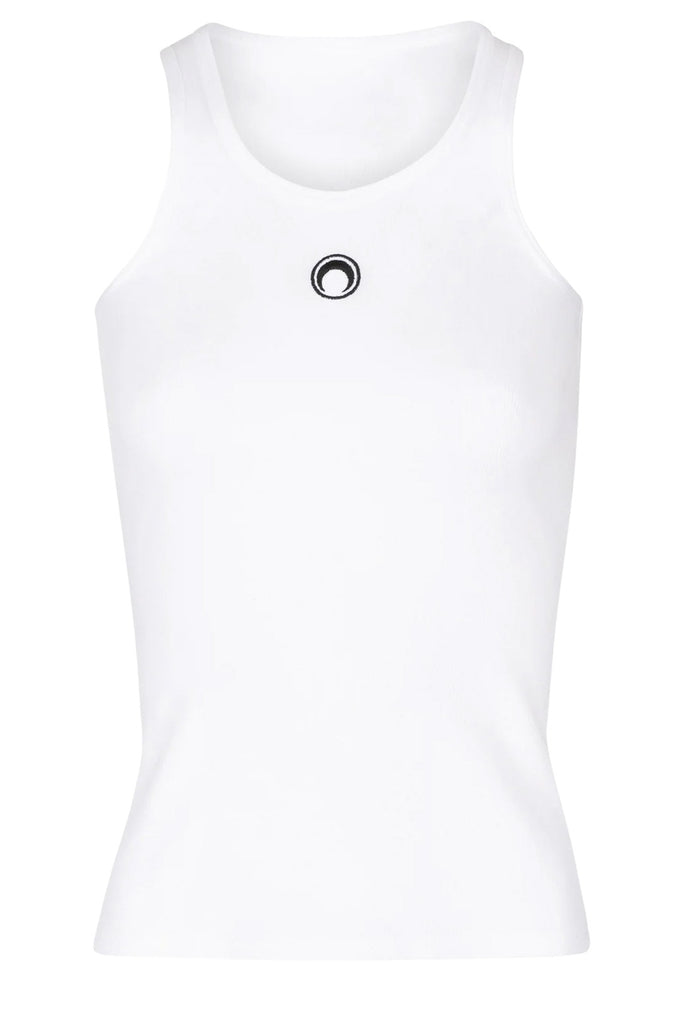 The ribbed-knit organic cotton tank top in white color from the brand MARINE SERRE