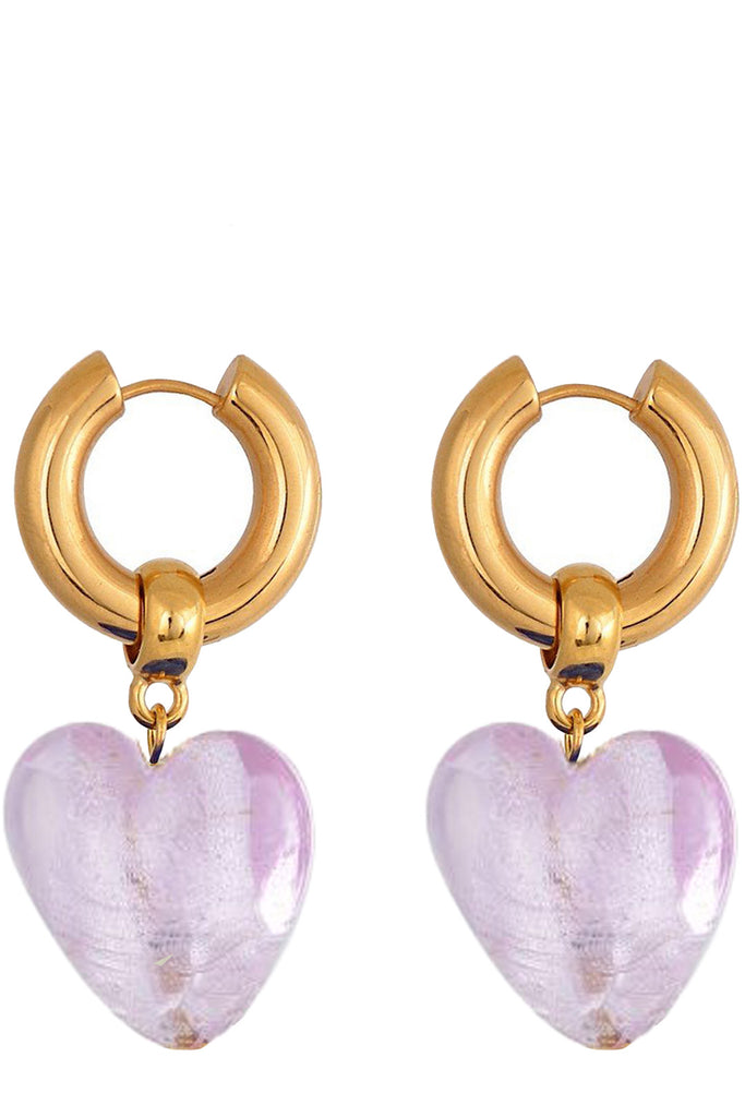 The Heart Of Glass hoop earrings in gold and baby pink colours from the brand MAYOL JEWELRY