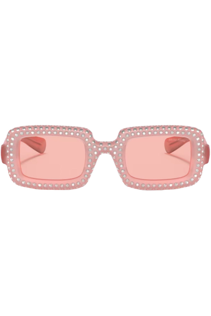 The rectangular-frame crystal-embellished sunglasses from the brand MIU MIU