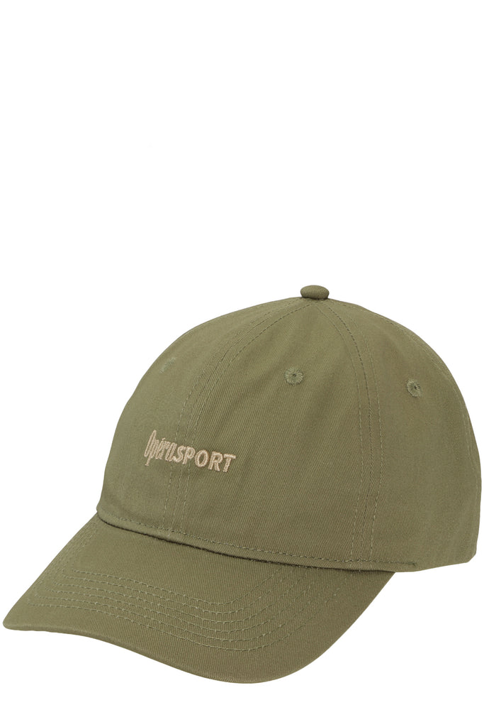The Renè Unisex Organic Cotton Cap in olive colour from the brand OpéraSport