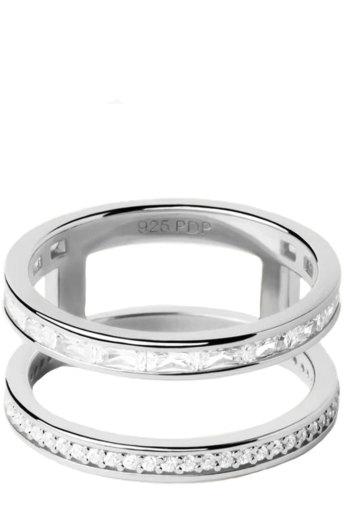 The Bianca ring in silver and clear colours from the brand P D PAOLA