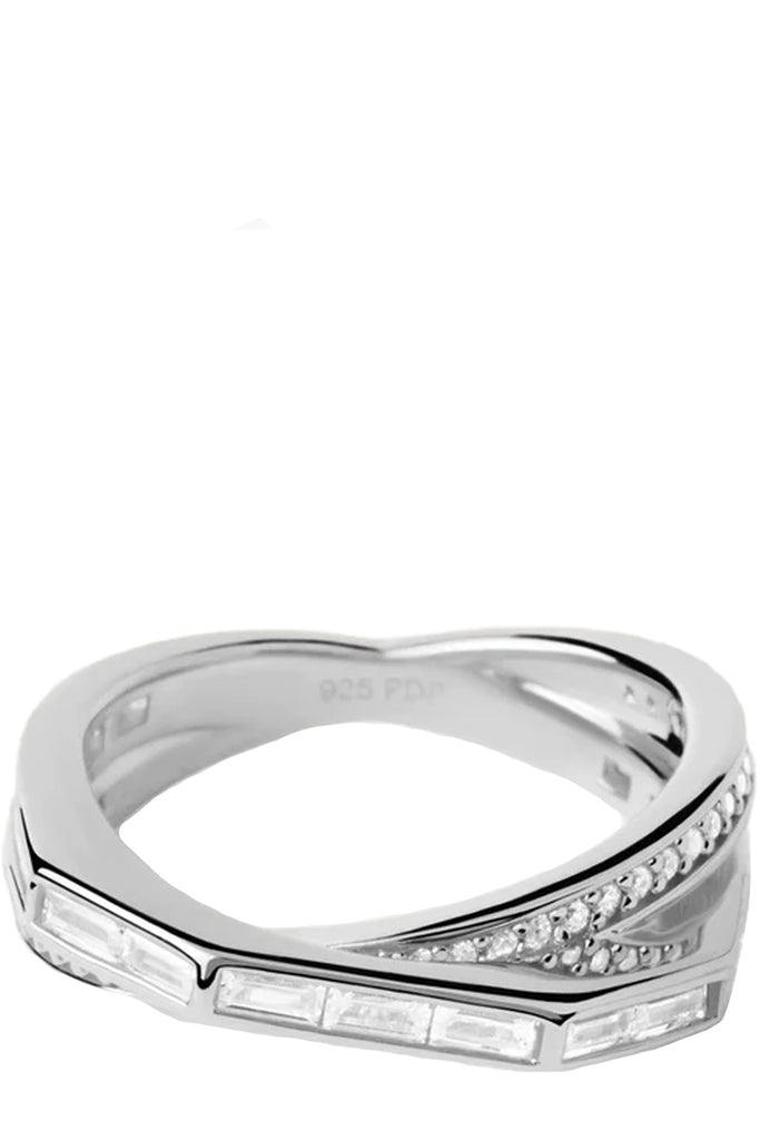 The Olivia ring in silver and clear colours from the brand P D PAOLA