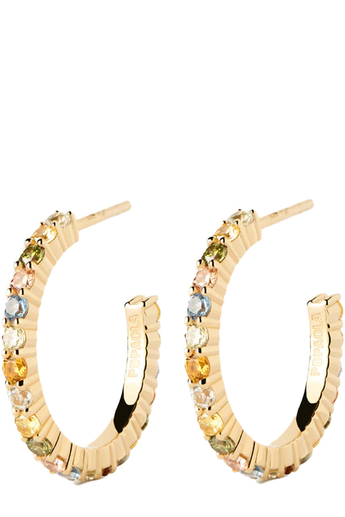 The Rainbow hoop earrings in gold and multicolor from the brand P D PAOLA