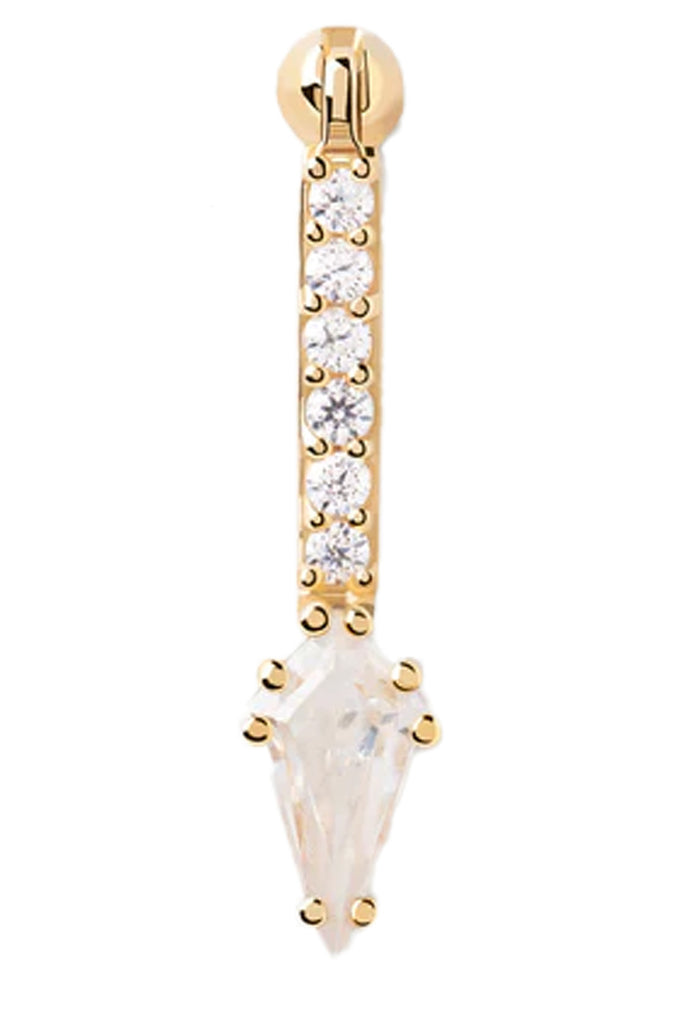 The Super Vero single earring in gold and clear colours from the brand P D PAOLA
