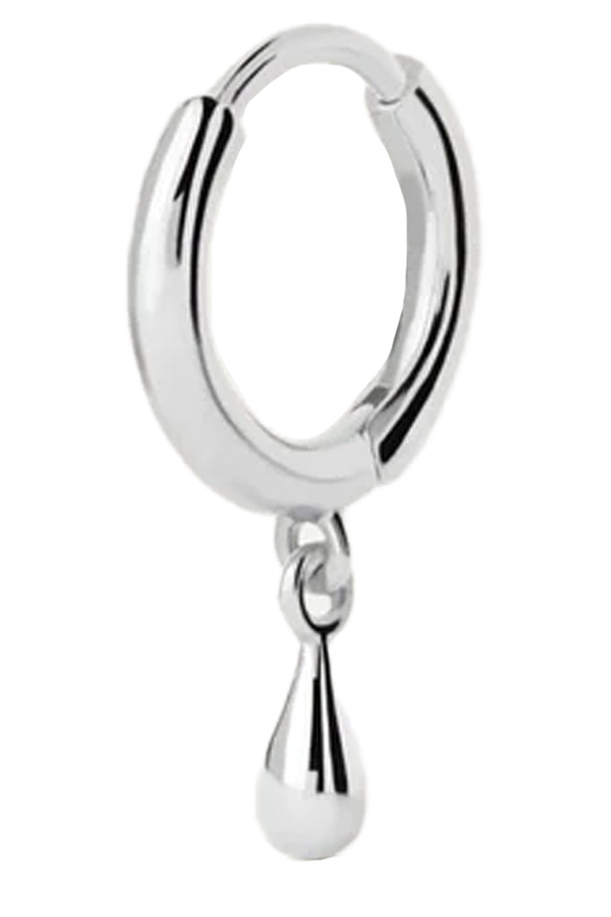 The Teardrop Single hoop earring in silver colour from the brand P D PAOLA