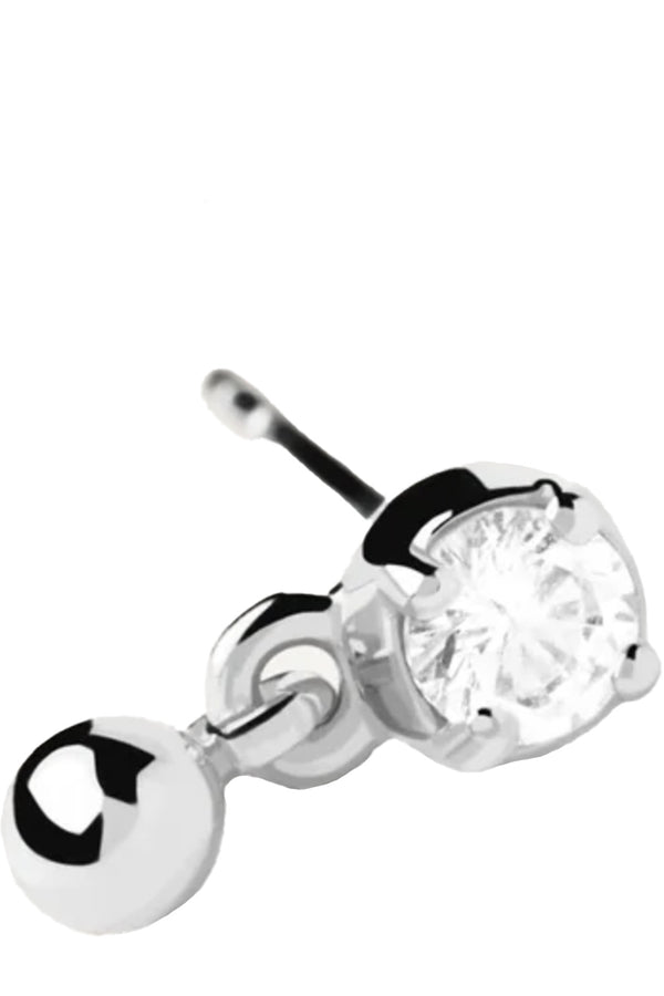 The Water single stud earring in silver and clear colours from the brand P D PAOLA