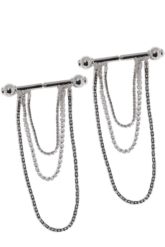 The Barbell Chandelier earrings in silver colour from the brand PANCONESI