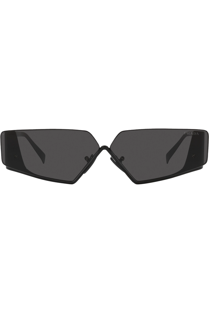 The narrow metal geometric frame sunglasses in black and dark grey color from the brand PRADA