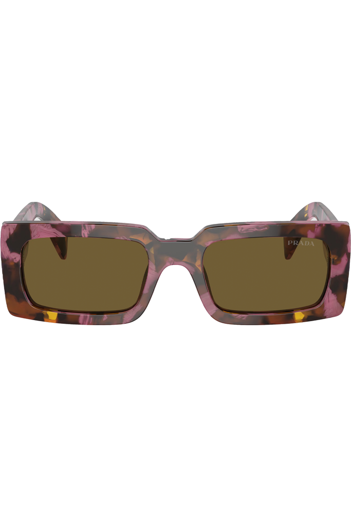 The narrow sqaure frame sunglasses in cognac tortoise and dark brown color from the brand PRADA