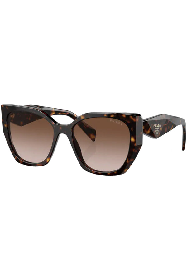 The pillow-frame geometric-temple sunglasses in tortoise color with brown lenses from the brand PRADA