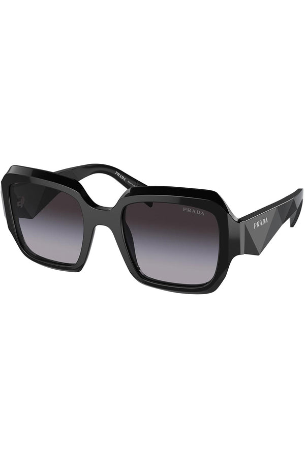 The pillow-frame logo-detail sunglasses in black color with grey lenses from the brand PRADA