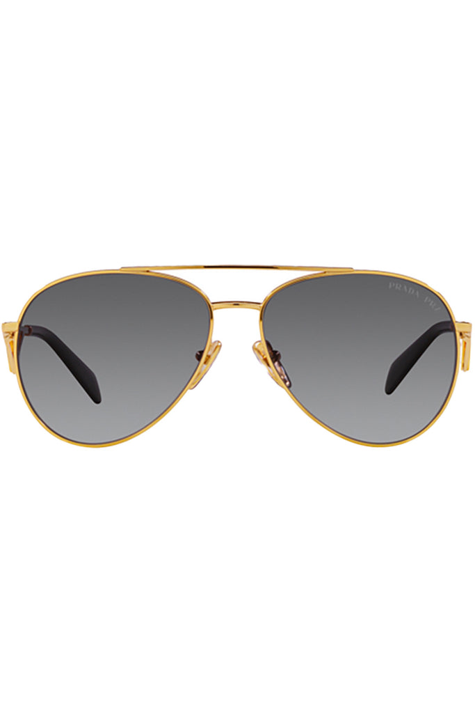 The pilot metal-frame logo-temple sunglasses in gold color with grey lenses from the brand PRADA