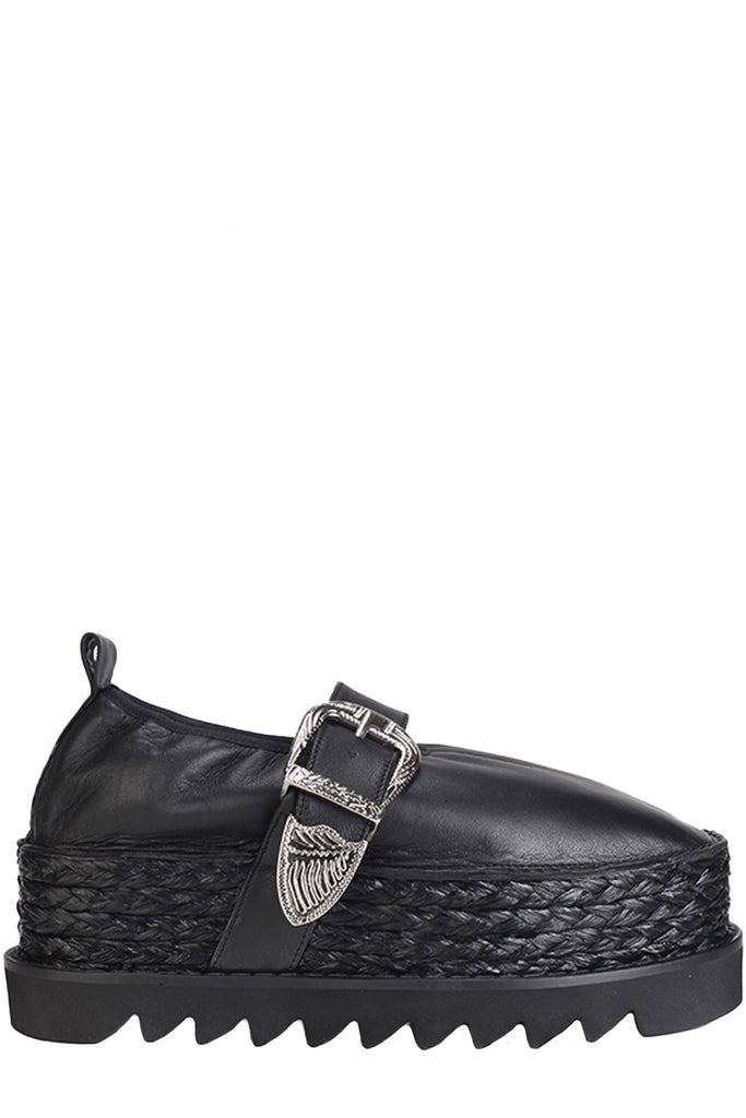 The buckle-detail platform leather loafers in black colour from the brand TOGA PULLA