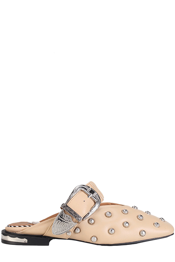 The metal-embellished buckle-detail leather mules in beige colour from the brand TOGA PULLA