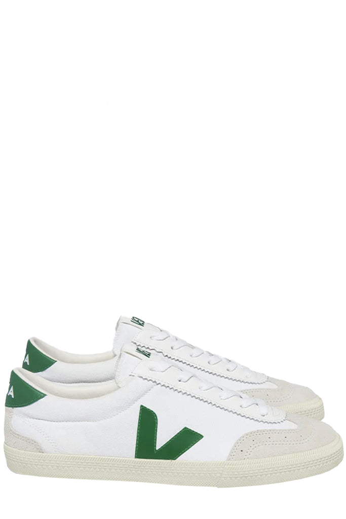 The Volley Organic Cotton Canvas Sneakers in white and emeraude colours from the brand VEJA
