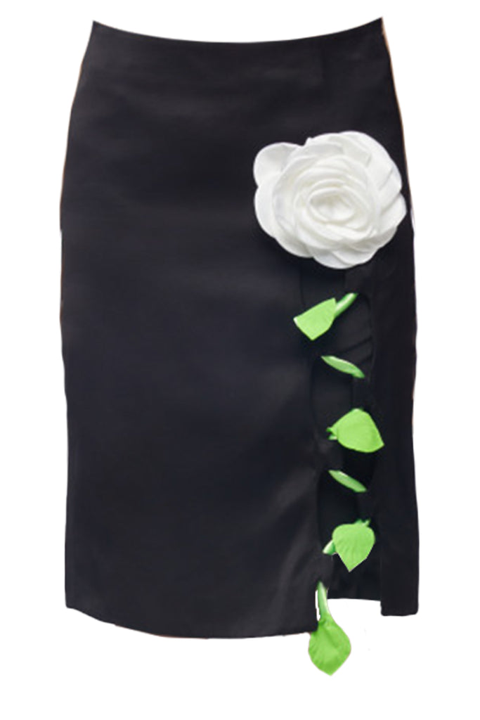 The Rose-Embroidery Midi Pencil Skirt in black and green colour from the brand VIVETTA