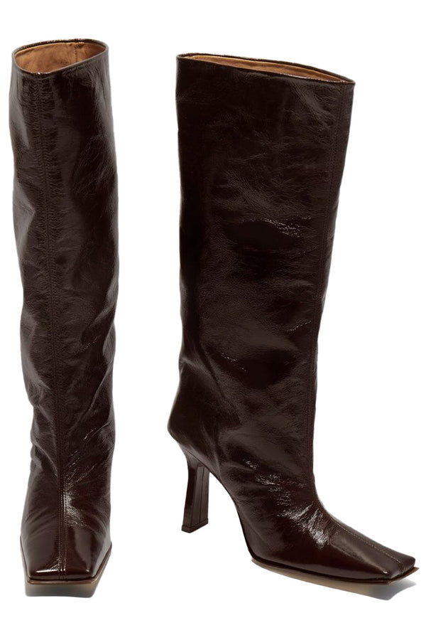 Corinne Glossed Textured-Leather Boots