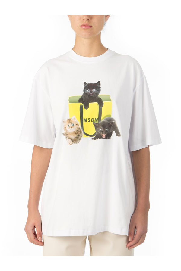 Lovely Kitten-Print Cotton T-Shirt
