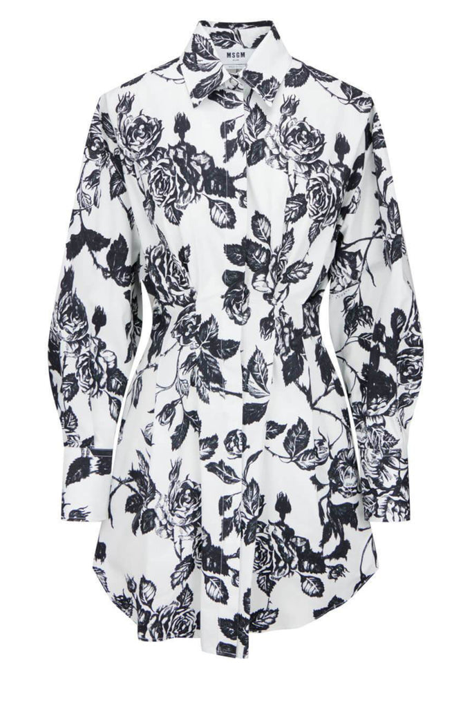 Floral-Pattern Puff-Sleeve Shirt Dress