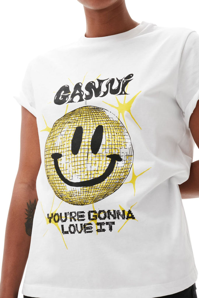 Ganni University Of Love Graphic-print Organic-cotton-jersey T-shirt In  Bright White