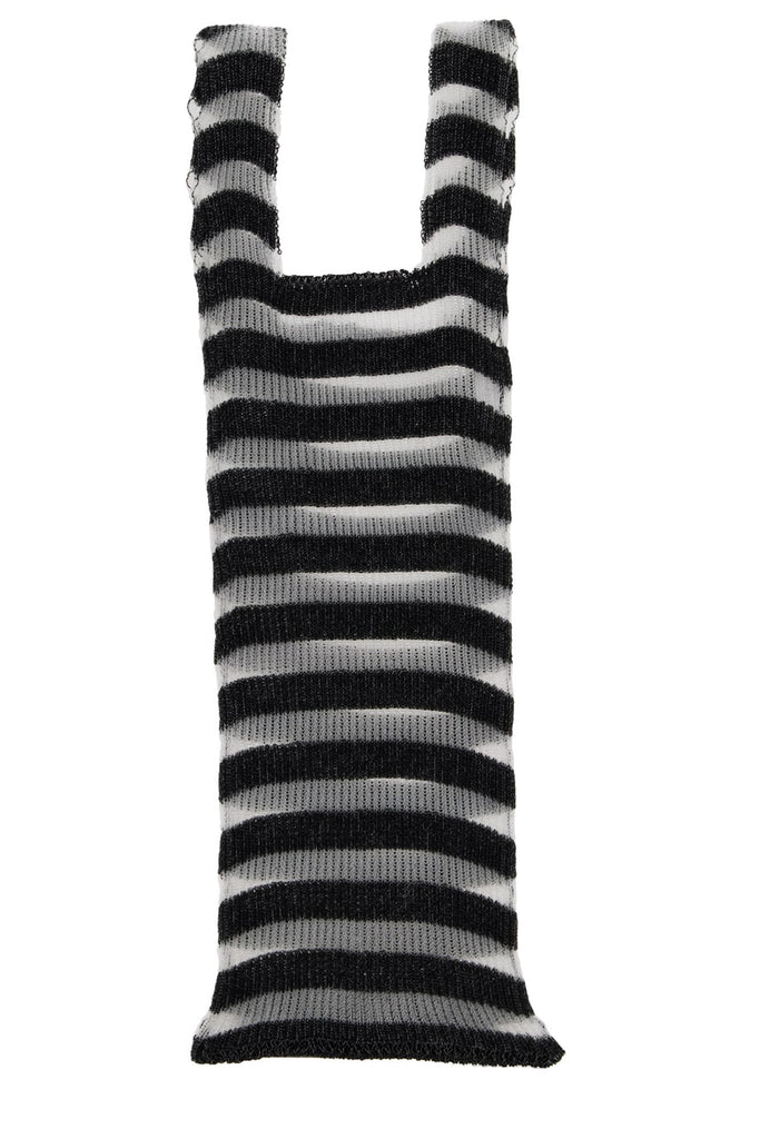 The Ivy large striped knitted totebag in black color from the brand A. ROEGE HOVE