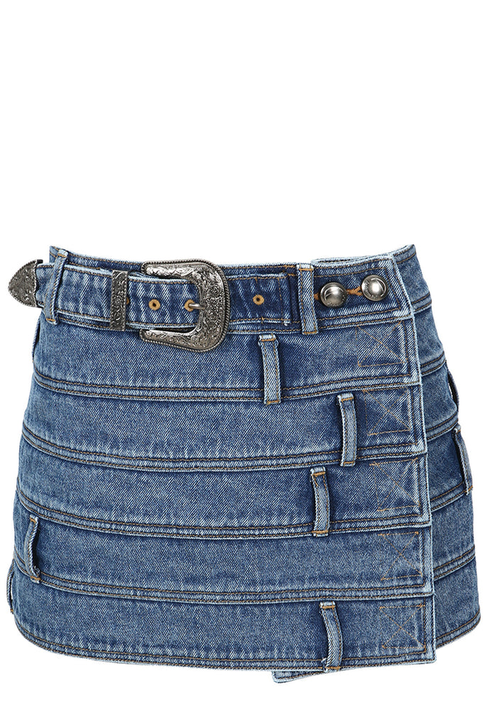 The Dua multi-waist denim mini skirt in blue skirt from the brand ANDERSSON BELL